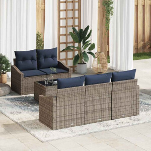 vidaXL Bankstel met kussen 6 pcs Grijs en Marineblauw poly rattan