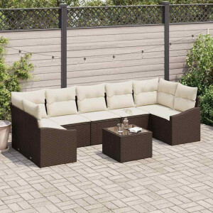 vidaXL Bankstel met kussen met opslag 8 pcs Bruin en Crème poly rattan