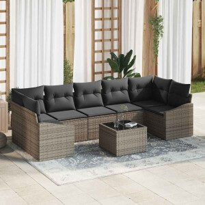 vidaXL Bankstel met kussen met opslag 8 pcs Grijs poly rattan
