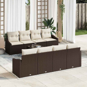 vidaXL Bankstel met kussen met opslag 7 pcs Bruin en Crème poly rattan