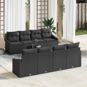 vidaXL Bankstel met kussen met opslag 7 pcs Zwart poly rattan