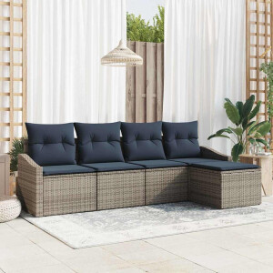 vidaXL Bankstel met kussen 5 pcs Grijs en Marineblauw poly rattan