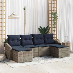 vidaXL Tuin Sofa Set met kussen 6 pcs Grijs en Marineblauw poly rattan