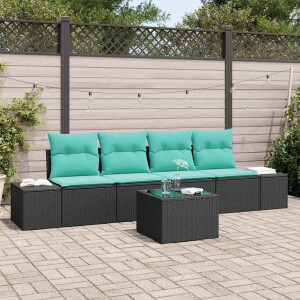 vidaXL Tuin Sofa Set 5 st Zwart en Turquoise poly rattan
