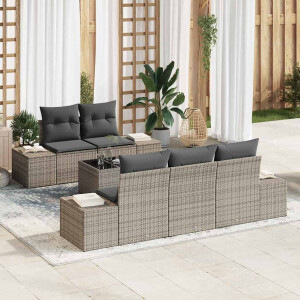 vidaXL Tuin Sofa Set met kussen met opslag 6 pcs Grijs poly rattan