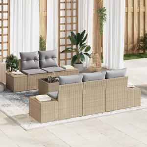 vidaXL Tuin Sofa Set met kussen 6 pcs Beige en Grijs poly rattan