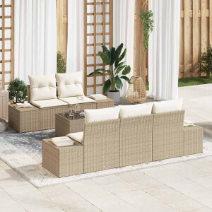 vidaXL Tuin Sofa Set met kussen 6 pcs Beige en Crème poly rattan