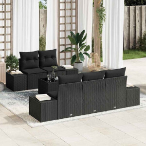 vidaXL Tuin Sofa Set met kussen met opslag 6 pcs Zwart poly rattan