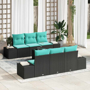 vidaXL Tuin Sofa Set 8 st Zwart en Turquoise poly rattan