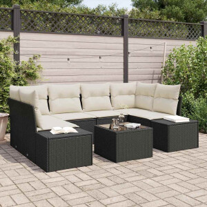 vidaXL Tuin Sofa Set met kussen 8 pcs Zwart en Crème poly rattan