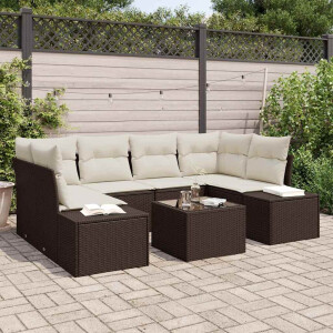 vidaXL Tuin Sofa Set met kussen 8 pcs Bruin en Crème poly rattan
