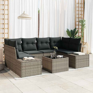 vidaXL Tuin Sofa Set met kussen met opslag 8 pcs Grijs poly rattan