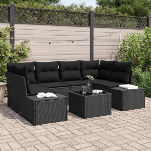 vidaXL Tuin Sofa Set met kussen met opslag 8 pcs Zwart poly rattan