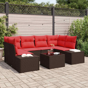 vidaXL Tuin Sofa Set 8 st Beige en Rood poly rattan