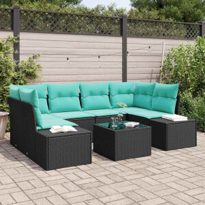 vidaXL Tuin Sofa Set 8 st Zwart en Turquoise poly rattan