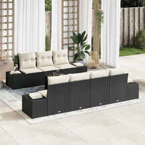 vidaXL Tuin Sofa Set met kussen 8 pcs Zwart en Crème poly rattan