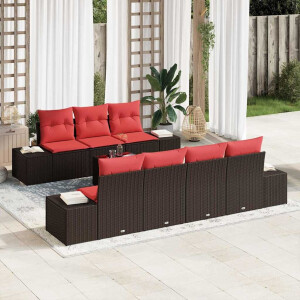 vidaXL Tuin Sofa Set 8 st Beige en Rood poly rattan
