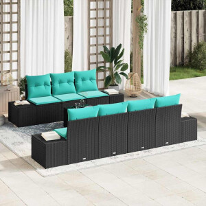 vidaXL Tuin Sofa Set 8 st Zwart en Turquoise poly rattan