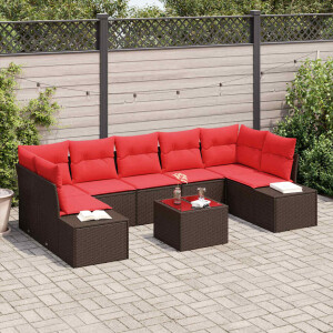 vidaXL Tuin Sofa Set 8 st Beige en Rood poly rattan