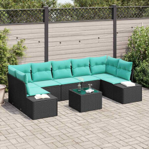 vidaXL Tuin Sofa Set 8 st Zwart en Turquoise poly rattan