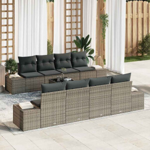 vidaXL Tuin Sofa Set met kussen met opslag 8 pcs Grijs poly rattan
