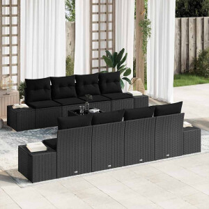 vidaXL Tuin Sofa Set met kussen met opslag 8 pcs Zwart poly rattan