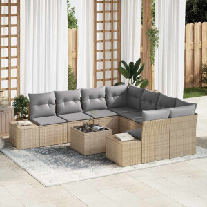 vidaXL Tuin Sofa Set met kussen 9 pcs Beige en Grijs poly rattan