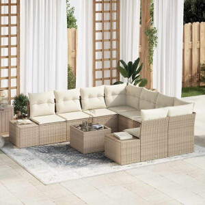 vidaXL Tuin Sofa Set met kussen 9 pcs Beige en Crème poly rattan