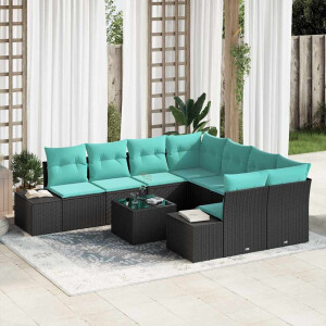 vidaXL Tuin Sofa Set 9 st Zwart en Turquoise poly rattan