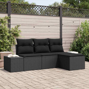 vidaXL Tuin Sofa Set 4 pcs Zwart Poly Rattan en Poedergecoat Staal