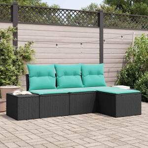 vidaXL Tuin Sofa Set 4 st Zwart en Turquoise poly rattan