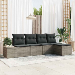 vidaXL Tuin Sofa Set met kussen met opslag 5 pcs Grijs poly rattan