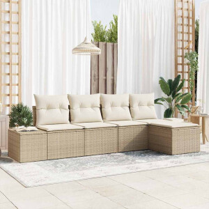 vidaXL Tuin Sofa Set met kussen 5 pcs Beige en Crème poly rattan