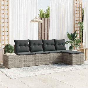 vidaXL Tuin Sofa Set met kussen 5 pcs Lichtgrijs poly rattan