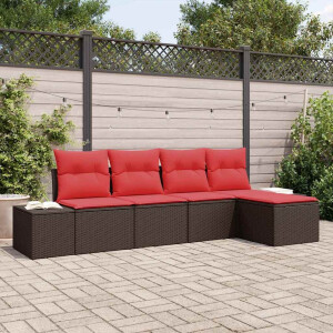 vidaXL Tuin Sofa Set 5 st Bruin en Rood poly rattan