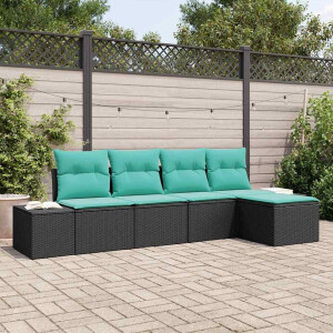 vidaXL Tuin Sofa Set 5 st Zwart en Turquoise poly rattan