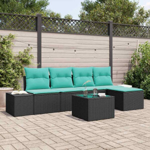 vidaXL Tuin Sofa Set 5 st Zwart en Turquoise poly rattan