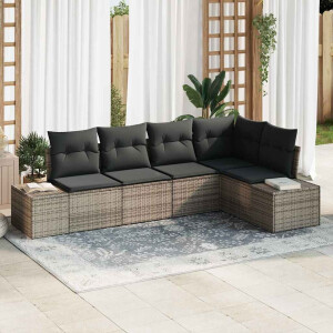 vidaXL Tuin Sofa Set met kussen met opslag 5 pcs Grijs poly rattan
