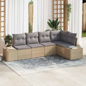 vidaXL Tuin Sofa Set met kussen 5 pcs Beige en Licht Grijs poly rattan