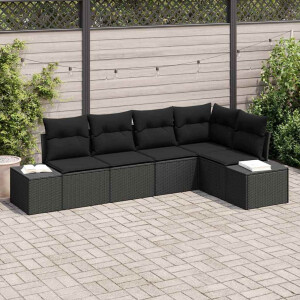 vidaXL Tuin Sofa Set met kussen met opslag 5 pcs Zwart poly rattan