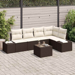 vidaXL Tuin Sofa Set met kussen met opslag 6 pcs Bruin en Crème