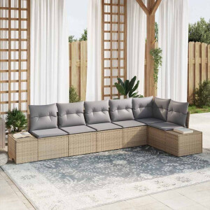 vidaXL Tuin Sofa Set met kussen 6 pcs Beige en Licht Grijs poly rattan