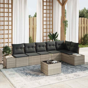 vidaXL Tuin Sofa Set met kussen 7 pcs Lichtgrijs poly rattan