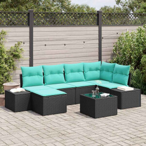 vidaXL Tuin Sofa Set 6 st Zwart en Turquoise poly rattan