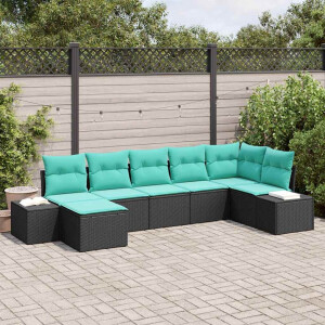 vidaXL Tuin Sofa Set 7 st Zwart en Turquoise poly rattan