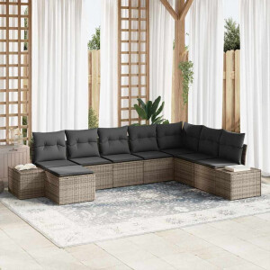 vidaXL Tuin Sofa Set met kussen met opslag 8 pcs Grijs poly rattan