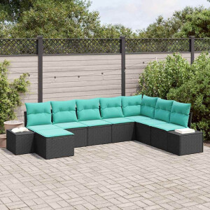 vidaXL Tuin Sofa Set 8 st Zwart en Turquoise poly rattan