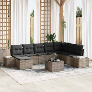 vidaXL Tuin Sofa Set met kussen met opslag 8 pcs Grijs poly rattan