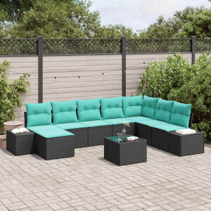 vidaXL Tuin Sofa Set 8 st Zwart en Turquoise poly rattan