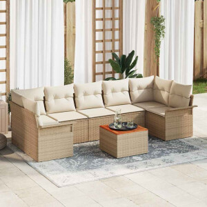 vidaXL 8-delige tuinsofa set met beige kussens van poly riet en acaciahout